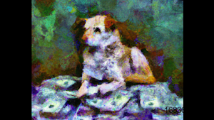 DALL·E 2023-05-09 11.59.49 - impressionist painting of dog sitting on pile of money.png