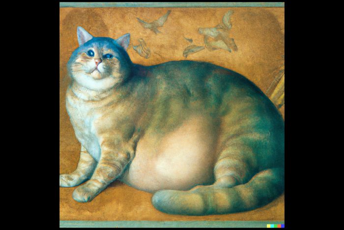DALL·E Botticelli painting of  obese cat.png