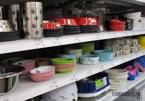 pet store shelf with bowls