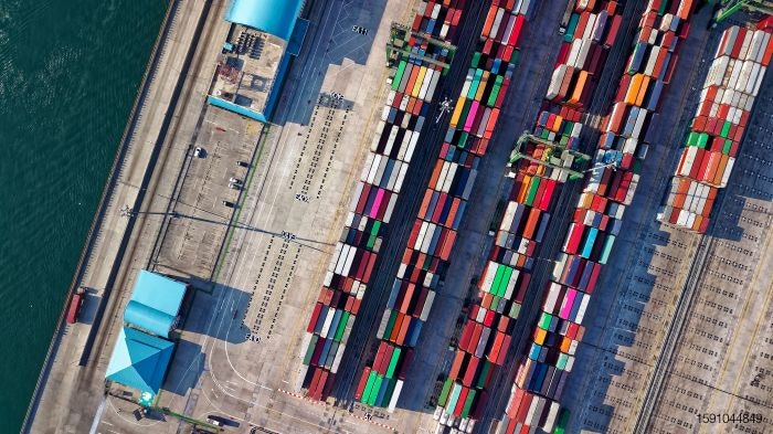 aerial view of shipping containers